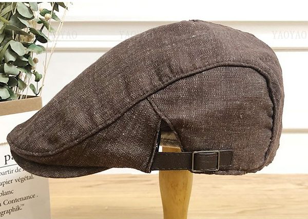 Mũ beret nam vải linen cao cấp DCHC03 màu Kẻ nâu đậm (2)